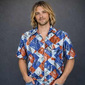 Joel of California 1970s Disco Shirt | Size L | Geometric Print Vintage 70s